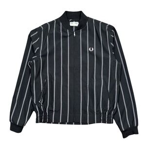 Vintage Y2K Fred Perry Striped Black White Viscose Blend Bomber Jacket Mens 42